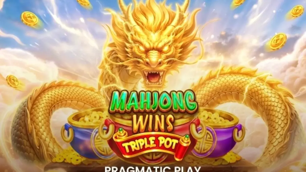 Interface do jogo Mahjong Wins Triple Pot com peças de Mahjong e elementos medievais