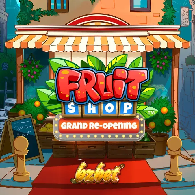 Interface do jogo Fruit Shop Grand Re-Opening exibindo símbolos de frutas e o medidor de progresso